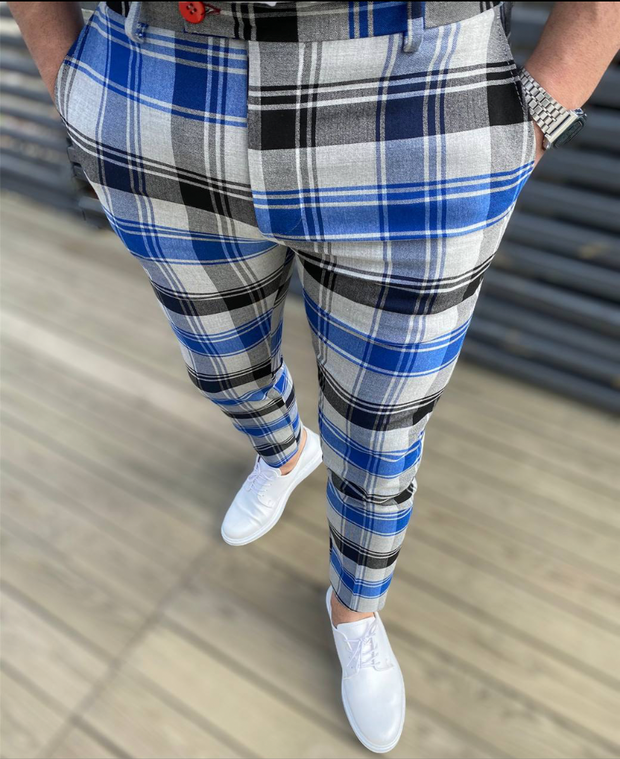 PLAID SLIM FIT CHINO PANTS