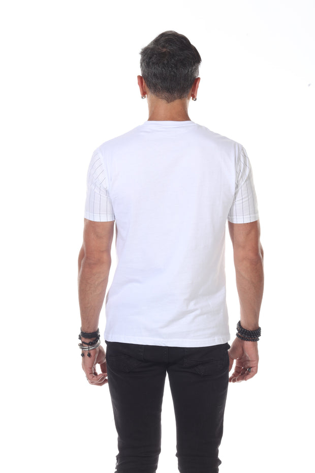 White Fashion T shirt With Pinstripes and Button