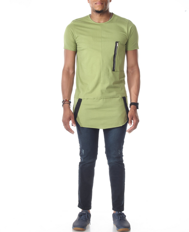 Forest Green Extended Fashion Tshirt With Suspenders and Scoop Cut On Bottom