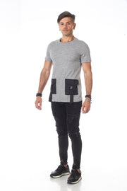 Grey Fashion Tshirt With Two Black Pockets And Strap