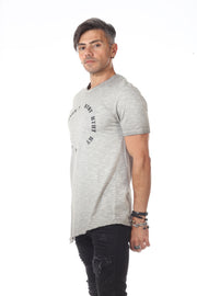 Light Heather Grey Extended Fashion Tshirt With Diagonal piping and diagonal Cut On Bottom and Back