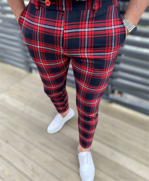 PLAID SLIM FIT CHINO PANTS