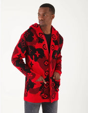 "Omid" Red Fashion Sweater Cardigan With Hood