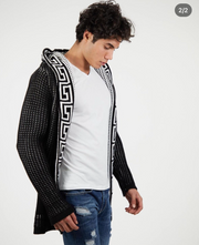 “Ash ” Black Men’s Cardigan with White Detail