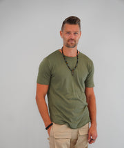 Eli Olive Mesh fabric T-shirt With Scoop