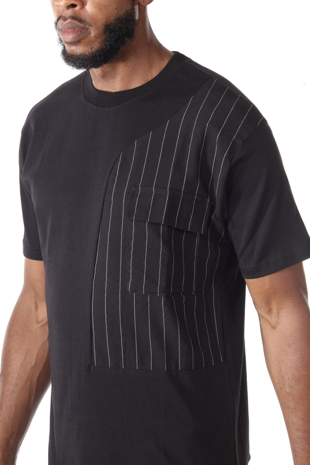 Black Half Stripe With Pocket Fashion T-Shirt