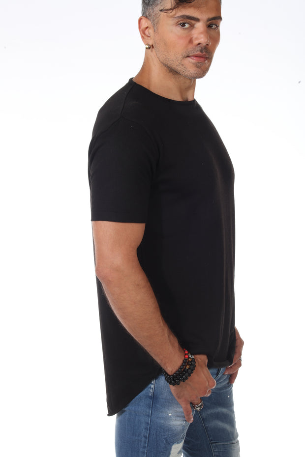 Eli Black Mesh fabric T-shirt With Scoop on waist