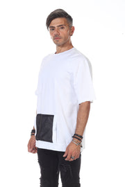 White Oversize Tshirt with Mesh Fabric  Front Pockets