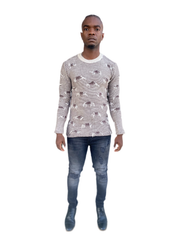 "Ervin" Coffee Light Weight Crew Neck Knitted With a Distressed Look