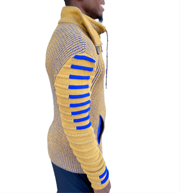 Gold Long Sleeve Sweater Pull Over with Double Zip and Buckle On Neck