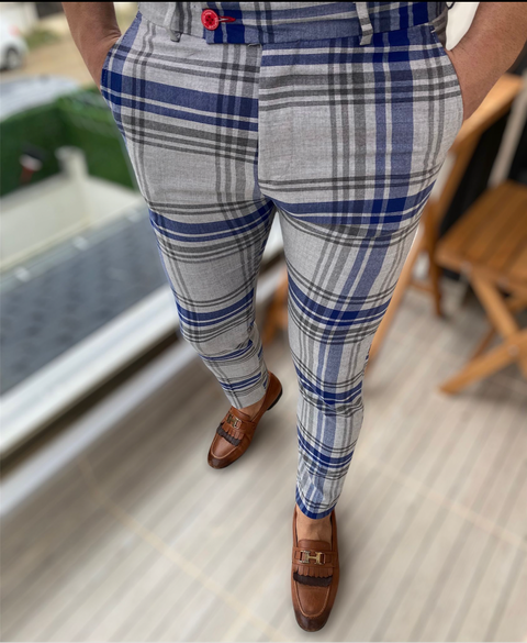 PLAID SLIM FIT CHINO PANTS