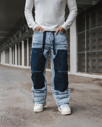 “VINTAGE” Tide Wash Baggy Jeans With Patch