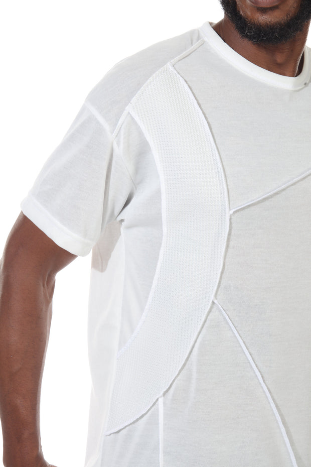 Tonic White Tee With piping details on Front and Back And Side Texture Detail