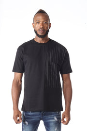 Black Half Stripe With Pocket Fashion T-Shirt