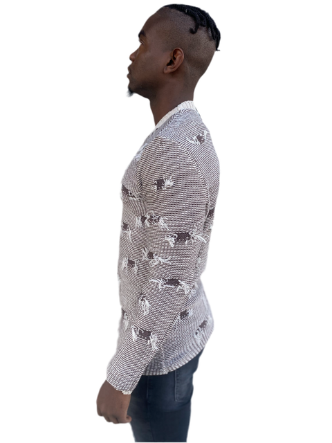 "Ervin" Coffee Light Weight Crew Neck Knitted With a Distressed Look