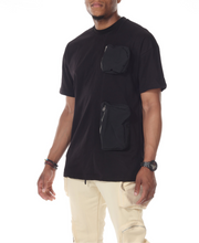 Black Oversize Fashion T shirt With Double Pockets with Zip