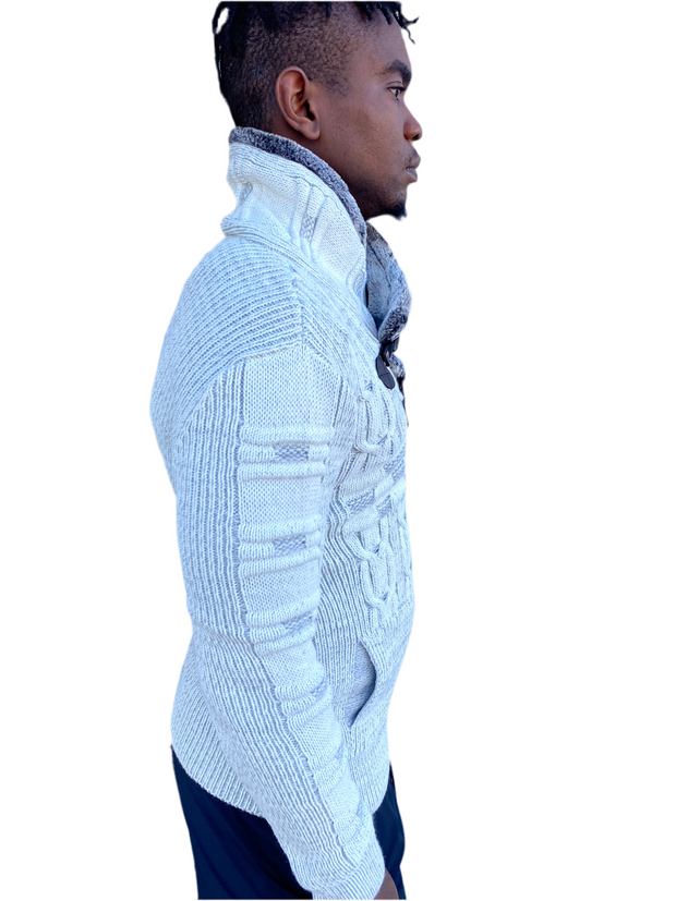 "Michael" White Wool Quarter Zip Sweater