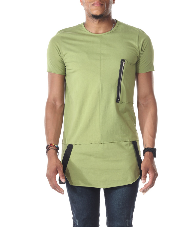 Forest Green Extended Fashion Tshirt With Suspenders and Scoop Cut On Bottom