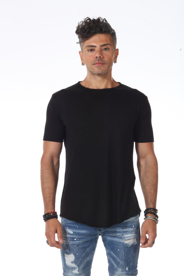 Eli Black Mesh fabric T-shirt With Scoop on waist