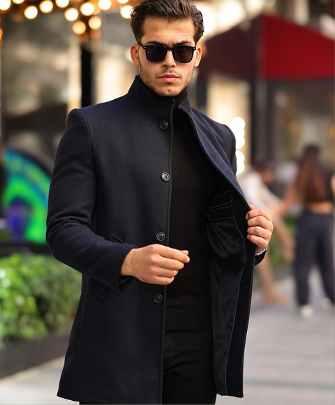 [Adam] Navy -Single Breasted 100% Wool Pea Coat