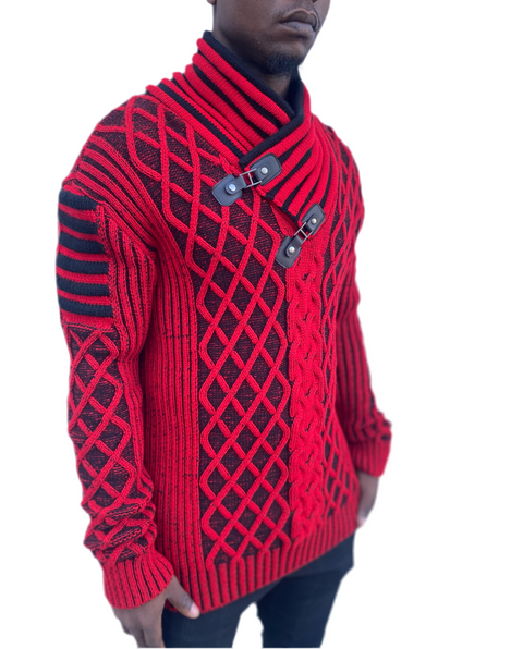 Red Shall Sweater Pull Over with Double Buckle