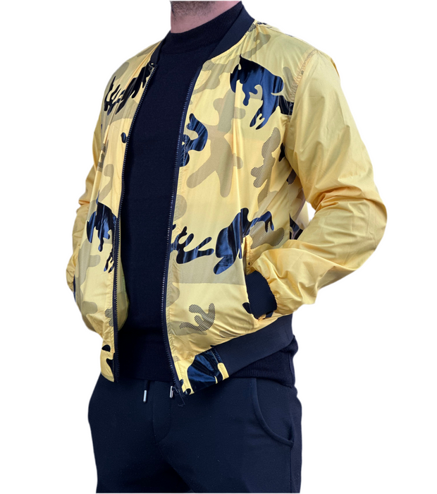 Yellow Camo Print Bomber Jacket