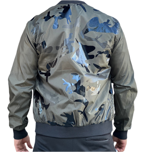 Green Camo Print Bomber Jacket