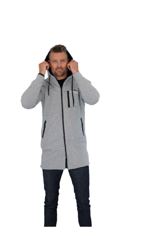 Light Grey Fashion Cardigan With Hood & Zip