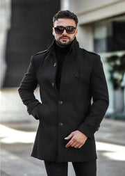 [Tommy] Black-Single Breasted 100% Wool Pea Coat