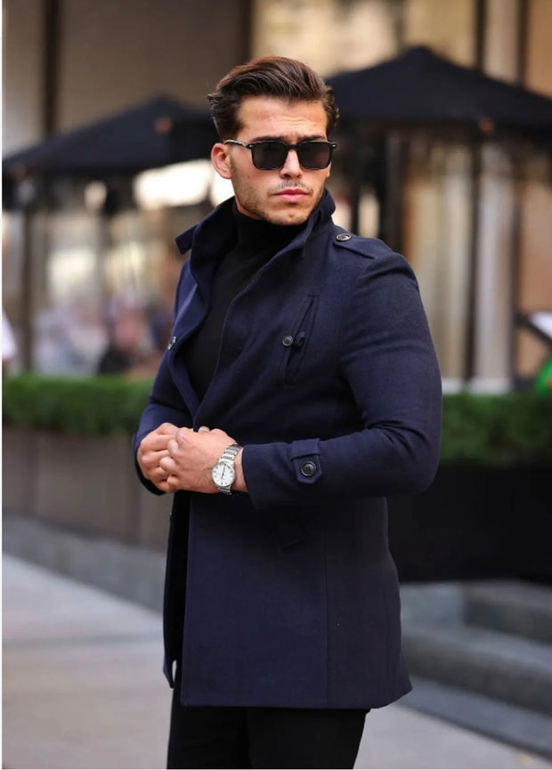 [Tommy] Navy Single-Breasted Pea Coat 100% Wool