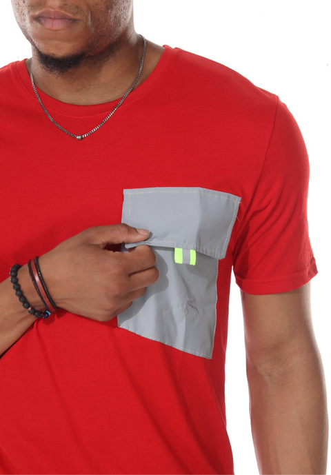 Alek Red Fashion T shirt With Night Reflector Pocket