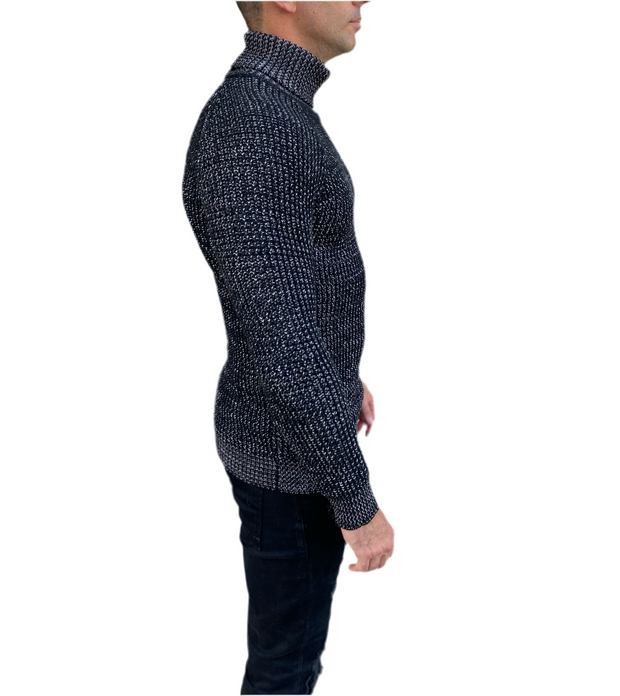 [James] Black With white Knitted Turtle Neck