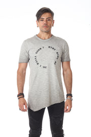 Light Heather Grey Extended Fashion Tshirt With Diagonal piping and diagonal Cut On Bottom and Back