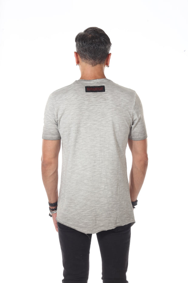 Light Heather Grey Extended Fashion Tshirt With Diagonal piping and diagonal Cut On Bottom and Back