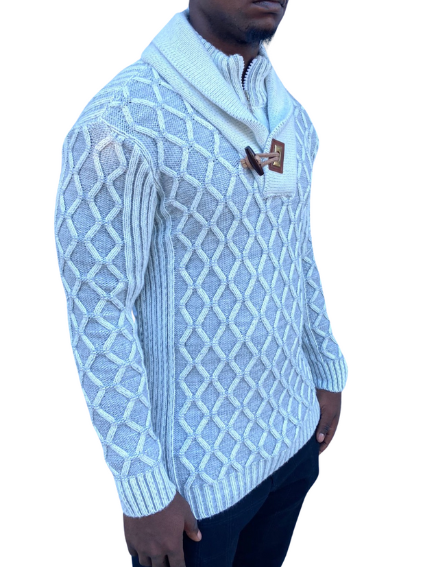 [Elton] White Men's Shawl Collar Sweater Pullover with Double Buckle