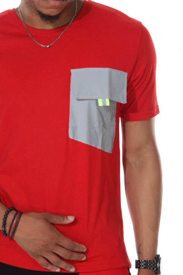 Alek Red Fashion T shirt With Night Reflector Pocket