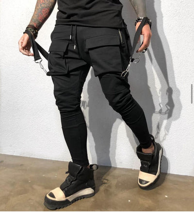 [Alessandro] Fashion Black Jogger With Removable Suspenders