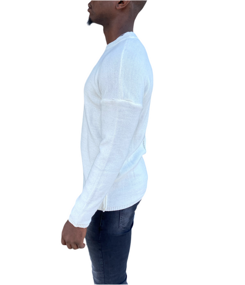 "[Adrian]" White Crew Neck Knitted Light Weight Fashion Sweater