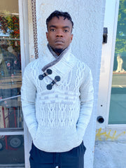 "Michael" White Wool Quarter Zip Sweater