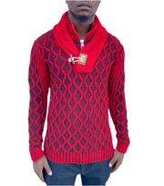 "Michael" Red Wool Quarter Zip Sweater