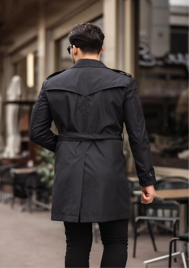 [Chicago]-Black Double Breasted Water Repellent Trench Coat