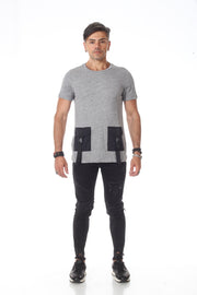 Grey Fashion Tshirt With Two Black Pockets And Strap