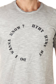 Light Heather Grey Extended Fashion Tshirt With Diagonal piping and diagonal Cut On Bottom and Back