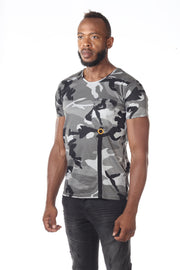 Camo Grey Fashion Tshirt with orange Ring Detail Below Pocket