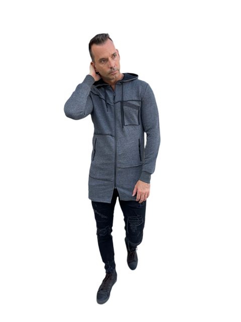 Charcoal Grey Fashion Cardigan With Hood & Zip