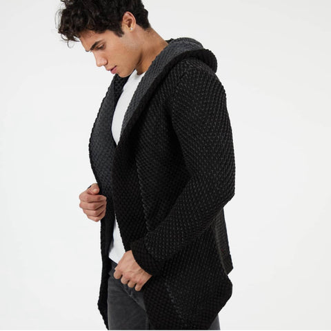 “Tommy” Black with Grey Overlap Men’s Cardigan