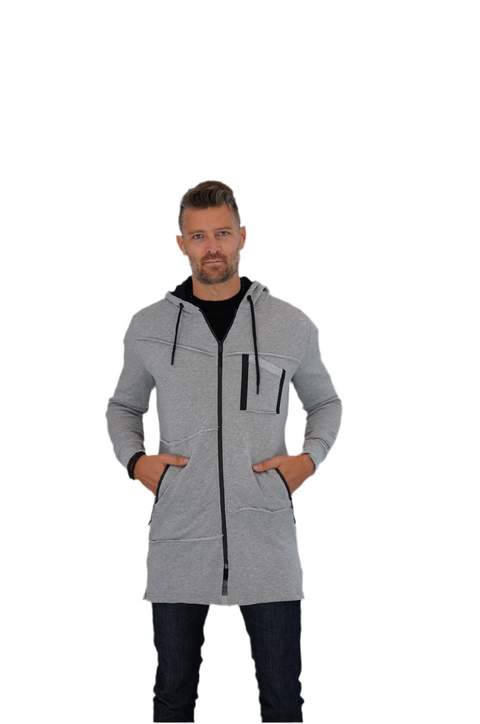 Light Grey Fashion Cardigan With Hood & Zip