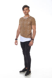 Laser Cut Coffee Fashion Tshirt With overlay