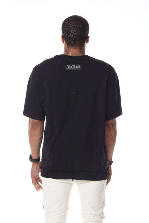 Black Oversize Tshirt with Mesh Fabric  Front Pockets