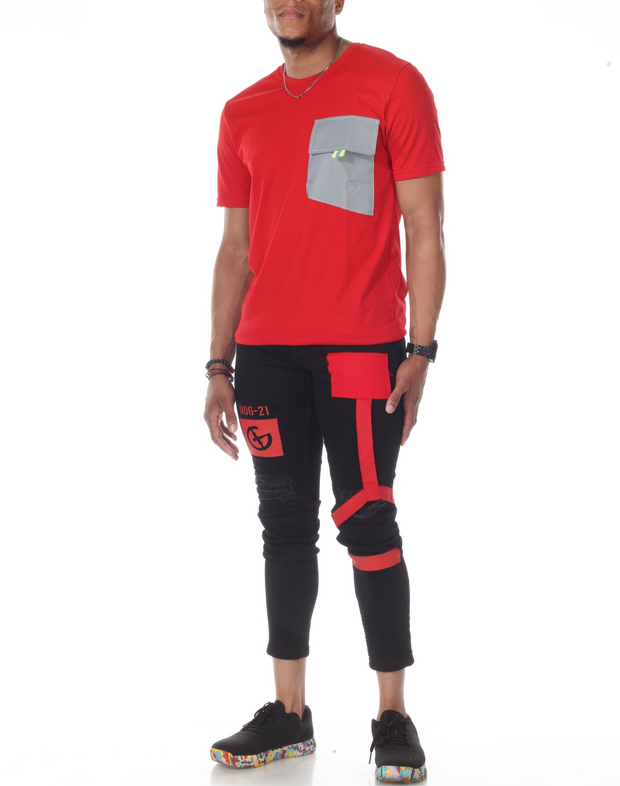 Alek Red Fashion T shirt With Night Reflector Pocket